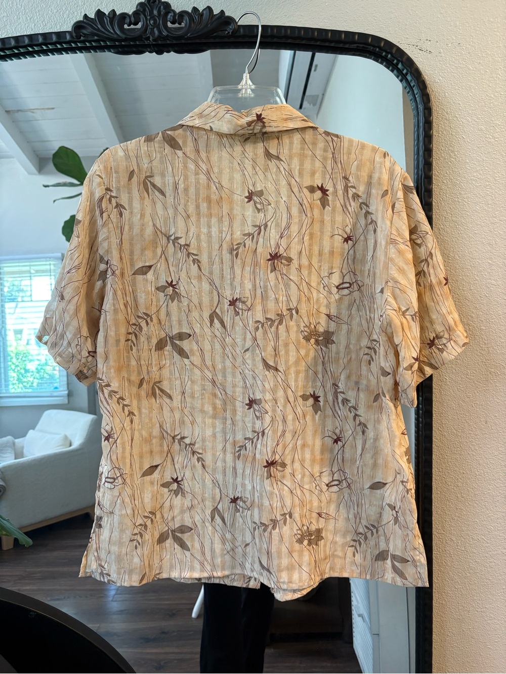 Jordan Cream Floral Short-Sleeve Button-Down Shirt vintage beach - Picture 3 of 4